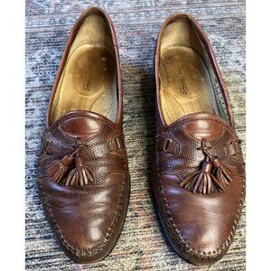 SANTONI Mens Sz 11 Woven Tassel Loafers Dress Shoes Brown Leather Italy Loved